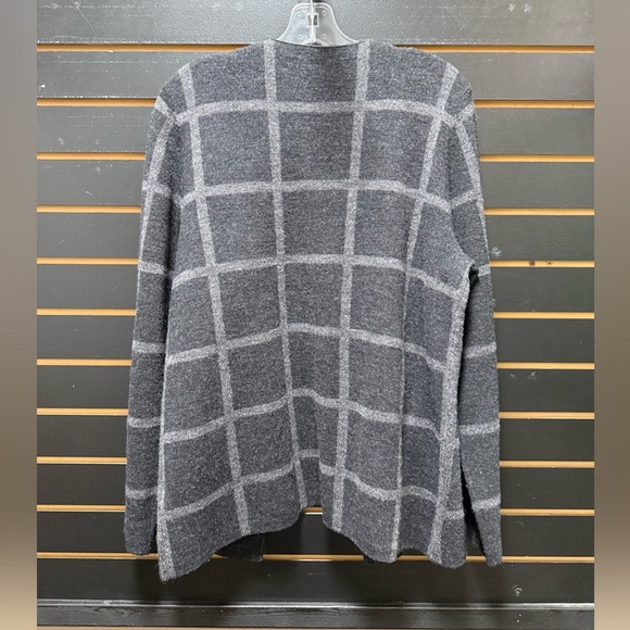 Eileen Fisher 100% Merino Wool Windowpane Open Front Cardigan – Size M - Picture 4 of 4